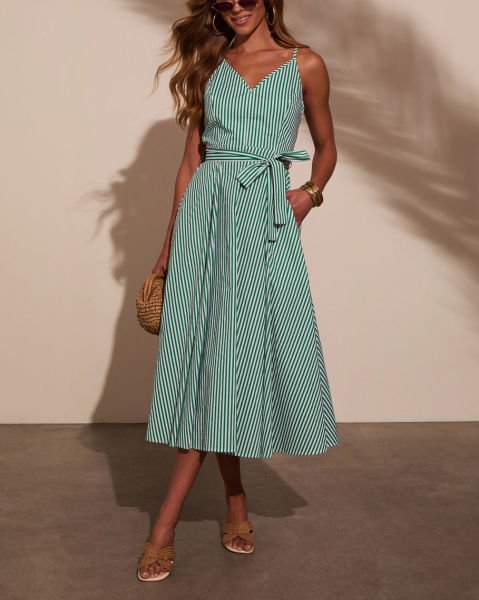 GREEN-WHITE-STRIPED  DRESS