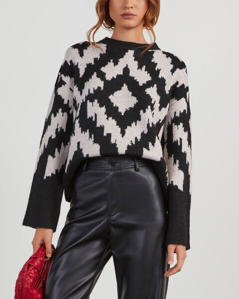 BLACK-ECRU-PRINTED SWEATERS