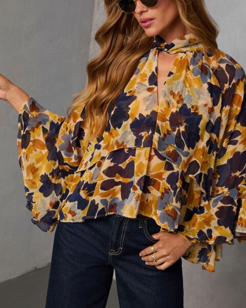 YELLOW-NAVY-FLORAL BLOUSE