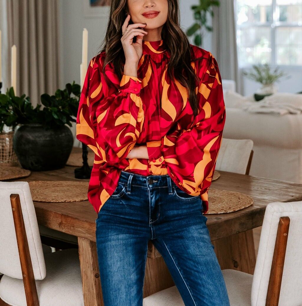 RED-FLORAL BLOUSE