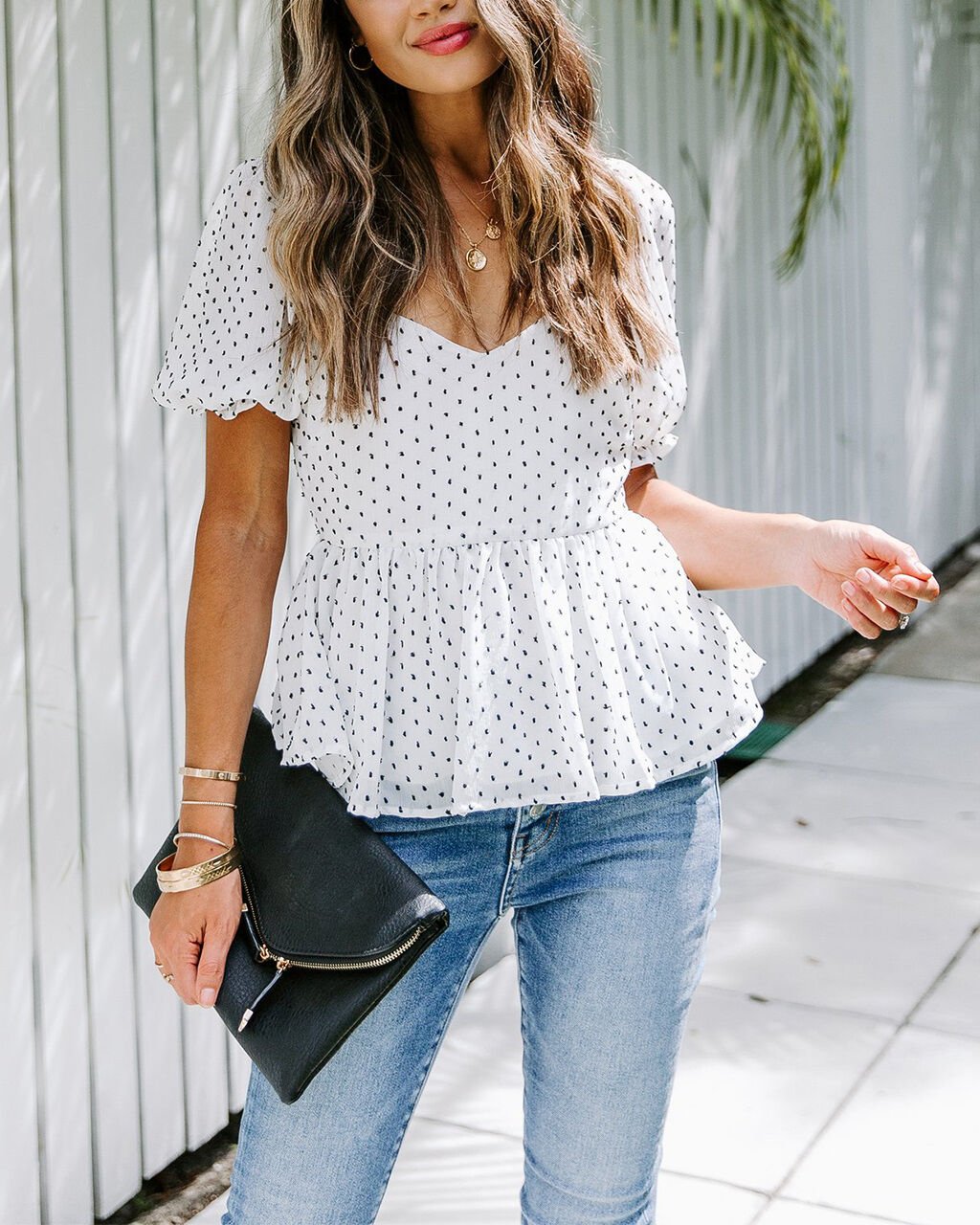 ECRU-POLKA-DOT BLOUSE L - ECRU-POLKA-DOT