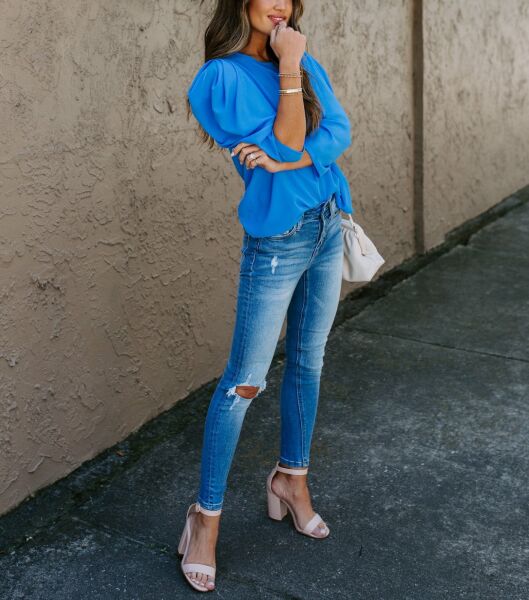 AZURE-BLUE BLOUSE M - AZURE-BLUE