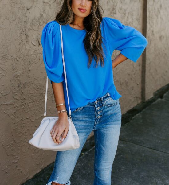 AZURE-BLUE BLOUSE M - AZURE-BLUE