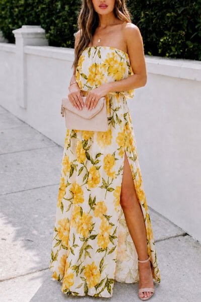YELLOW-FLORAL DRESS M - YELLOW-FLORAL