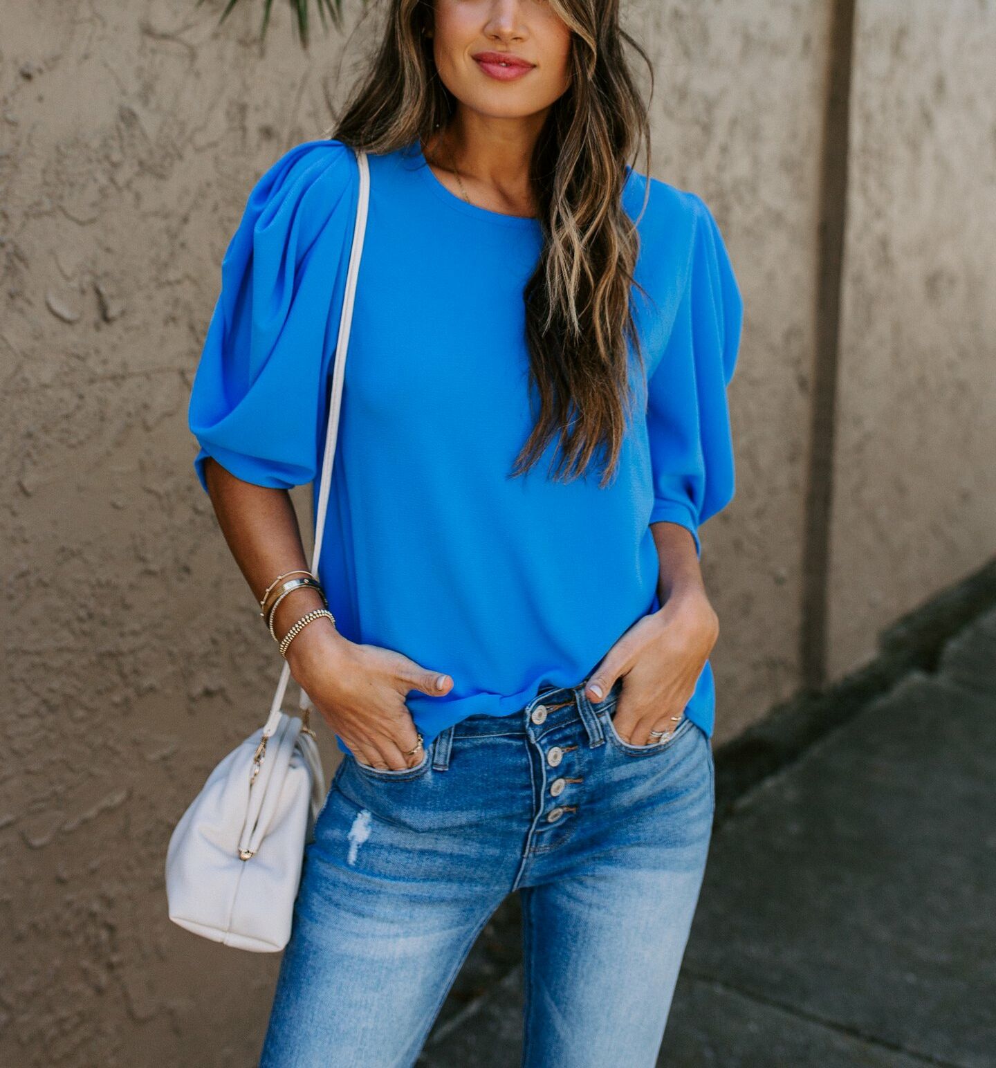 AZURE-BLUE BLOUSE L - AZURE-BLUE