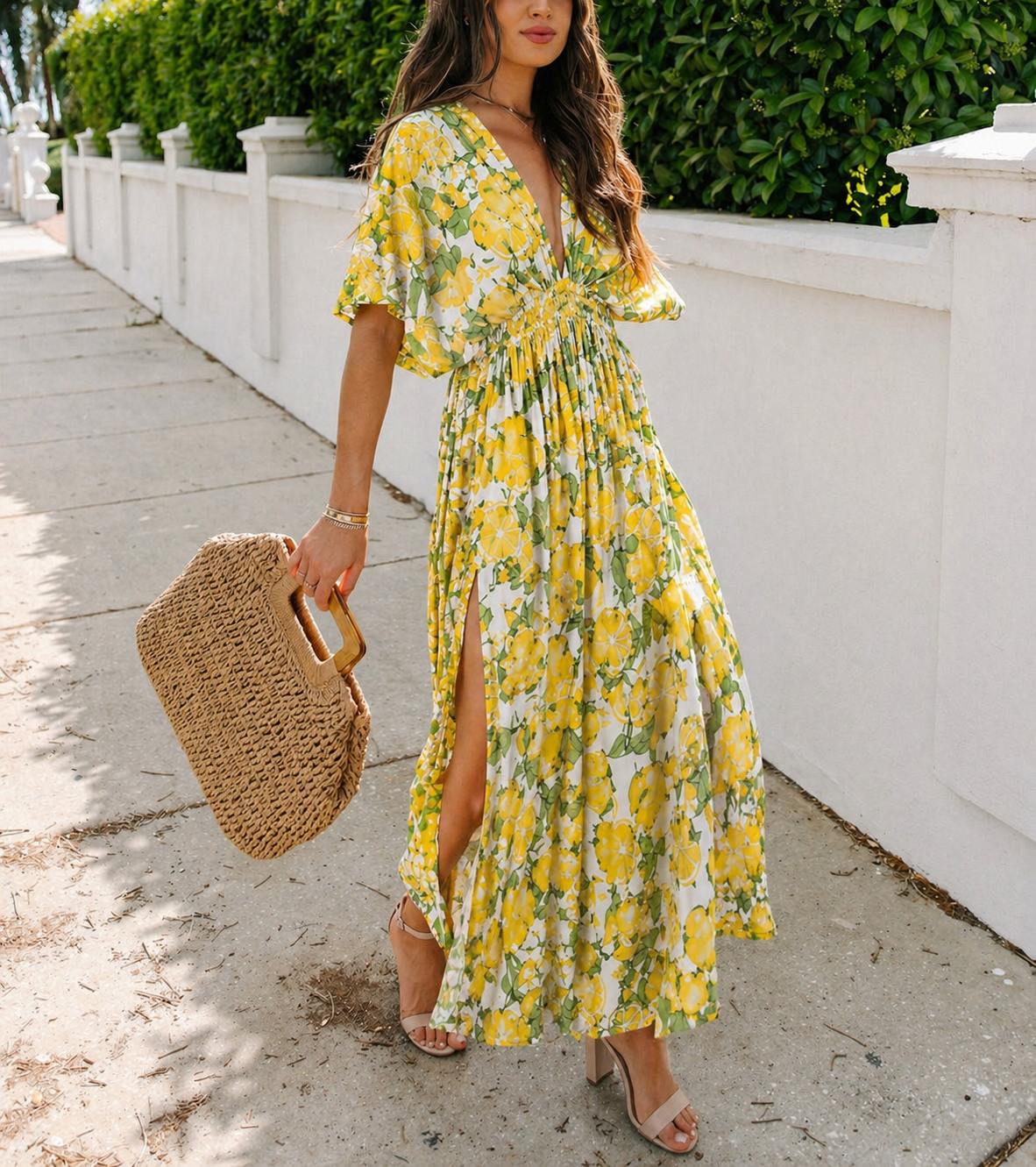 ECRU-YELLOW-FLORAL DRESS XL - ECRU-YELLOW-FLORAL