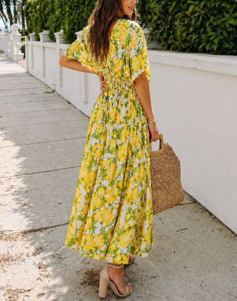 ECRU-YELLOW-FLORAL DRESS XL - ECRU-YELLOW-FLORAL