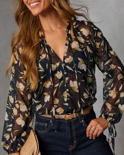 BLACK-BEIGE-FLORAL SHIRT M - BLACK-BEIGE-FLORAL