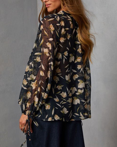 BLACK-BEIGE-FLORAL SHIRT M - BLACK-BEIGE-FLORAL