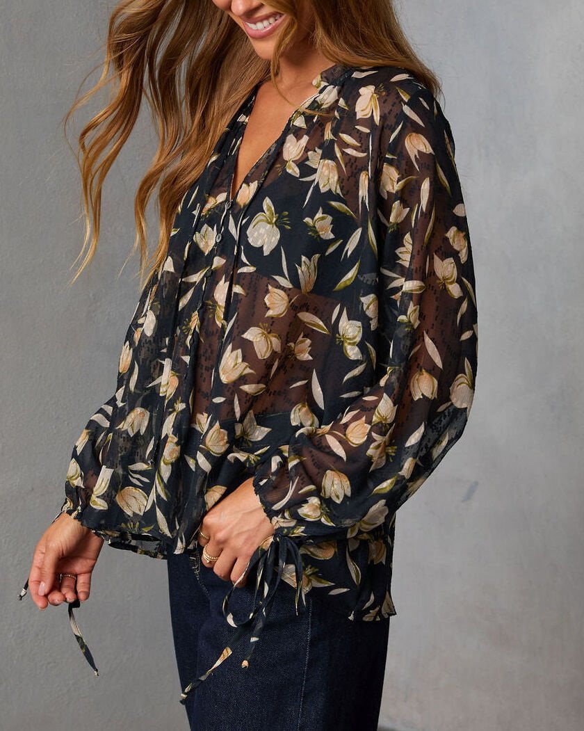 BLACK-BEIGE-FLORAL SHIRT L - BLACK-BEIGE-FLORAL