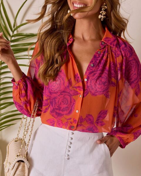 FUCSHIA-ORANGE-PRINTED SHIRT