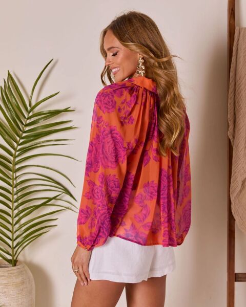 FUCSHIA-ORANGE-PRINTED SHIRT