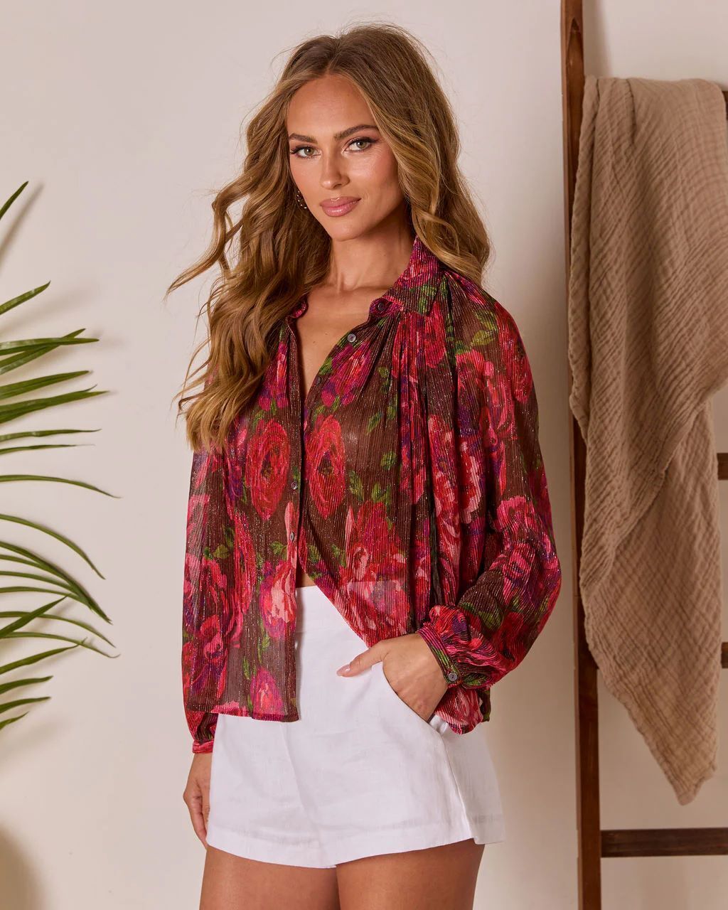 BURGUNDY-FLORAL SHIRT