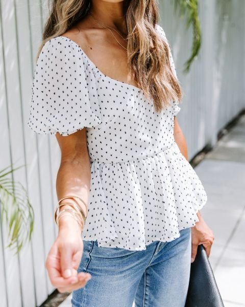 ECRU-POLKA-DOT  BLOUSE