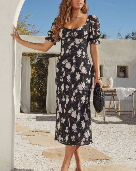 BLACK-FLORAL DRESS XL - BLACK-FLORAL