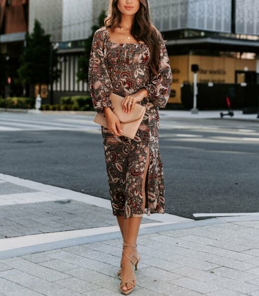 BROWN-PATTERNED DRESS