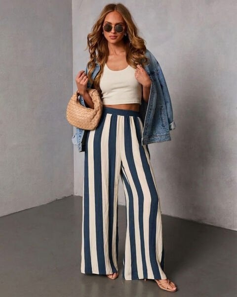 NAVY-CREAM-STRIPED PANTS