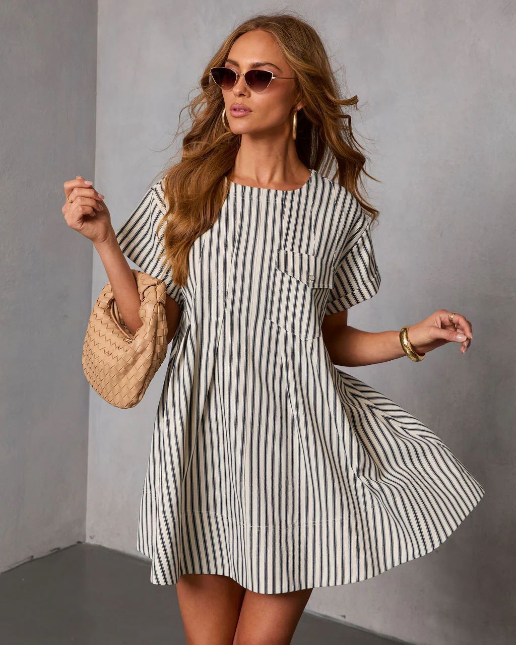 CREAM-NAVY-STRIPED DRESS