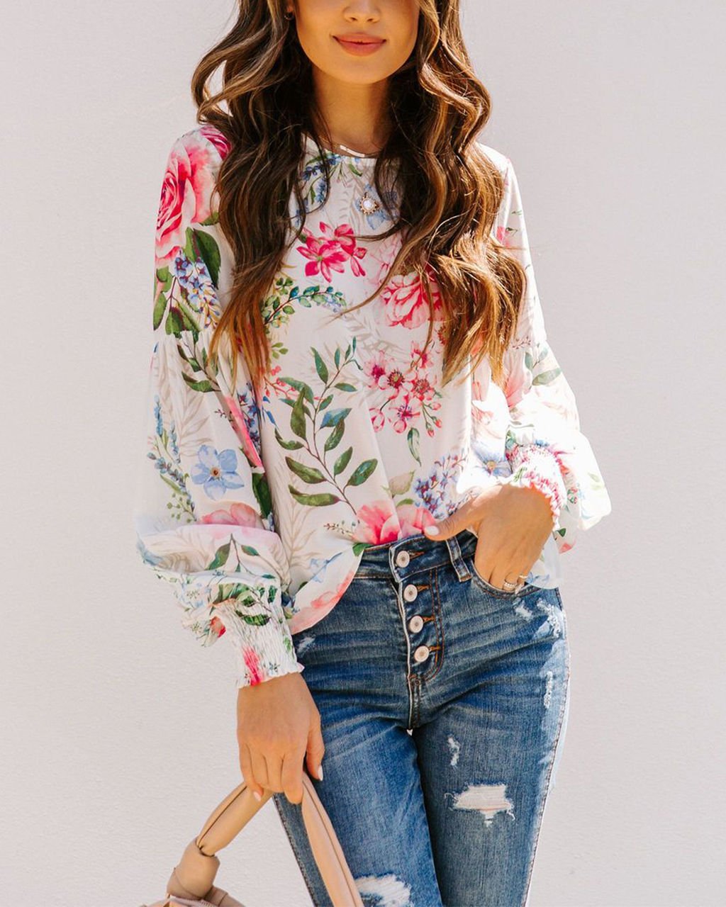 ECRU-FLORAL  BLOUSE