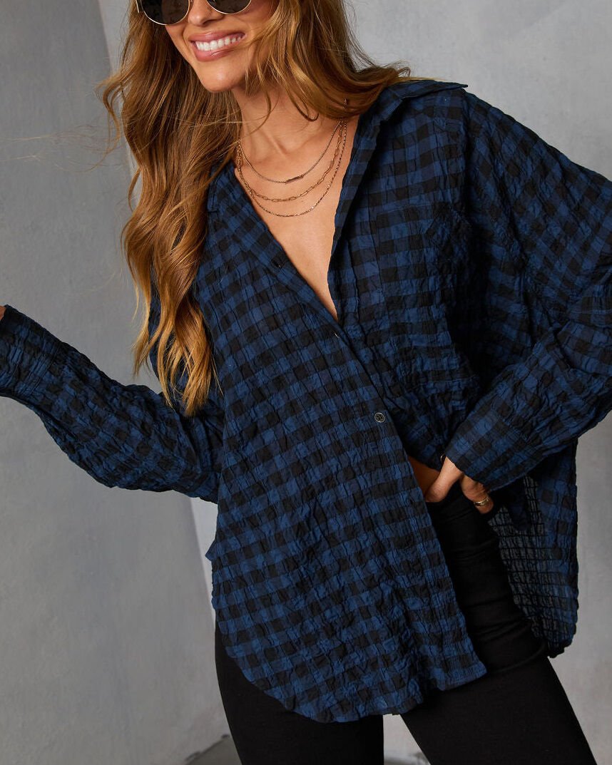 BLACK-TEAL-PLAID SHIRT XL - BLACK-TEAL-PLAID
