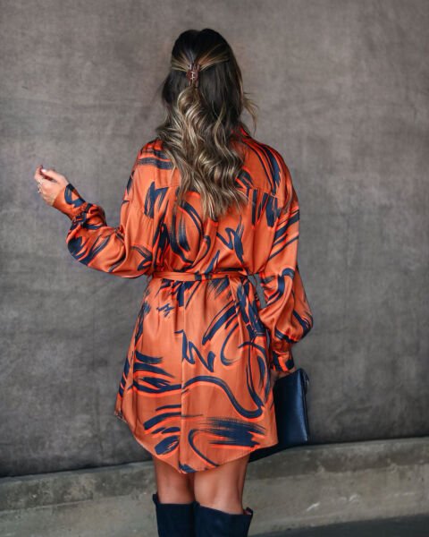 ORANGE-NAVY-PRINTED DRESS
