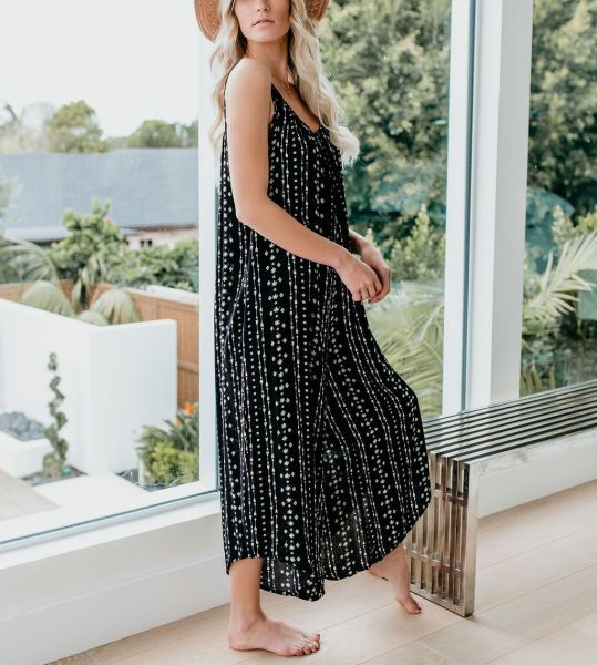 BLACK-ECRU-PRINTED  JUMPSUIT