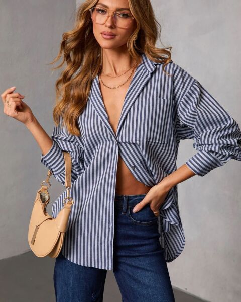NAVY-ECRU-STRIPED SHIRT