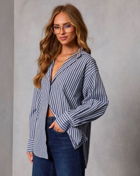 NAVY-ECRU-STRIPED SHIRT