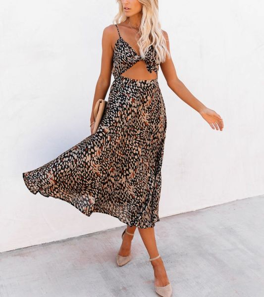 BLACK-BEIGE-PRINTED  DRESS