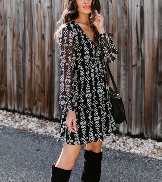 BLACK-ECRU DRESS