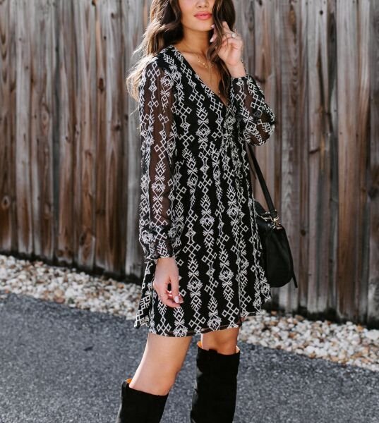BLACK-ECRU DRESS