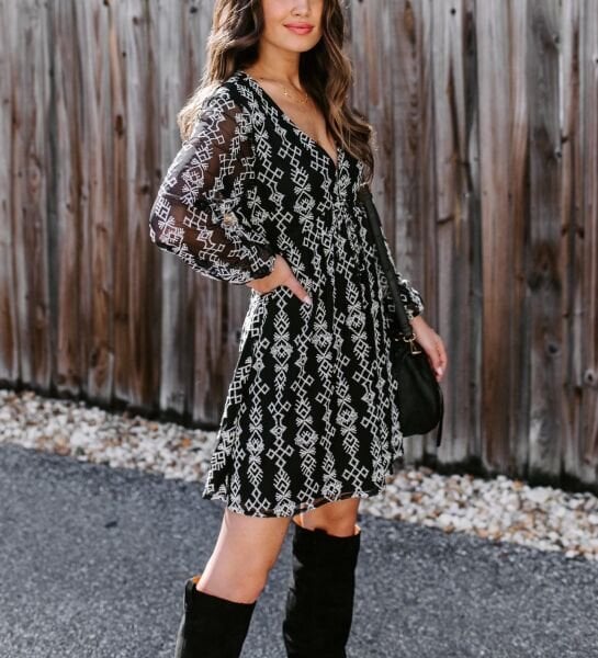 BLACK-ECRU DRESS