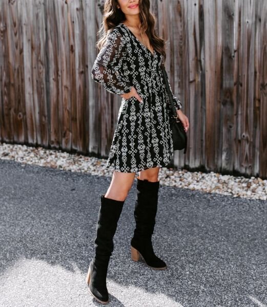 BLACK-ECRU DRESS