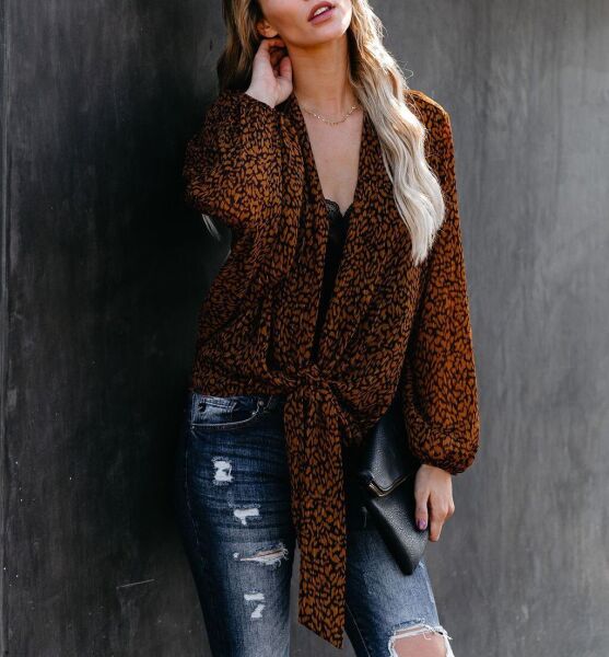 BROWN-PRINTED BLOUSE