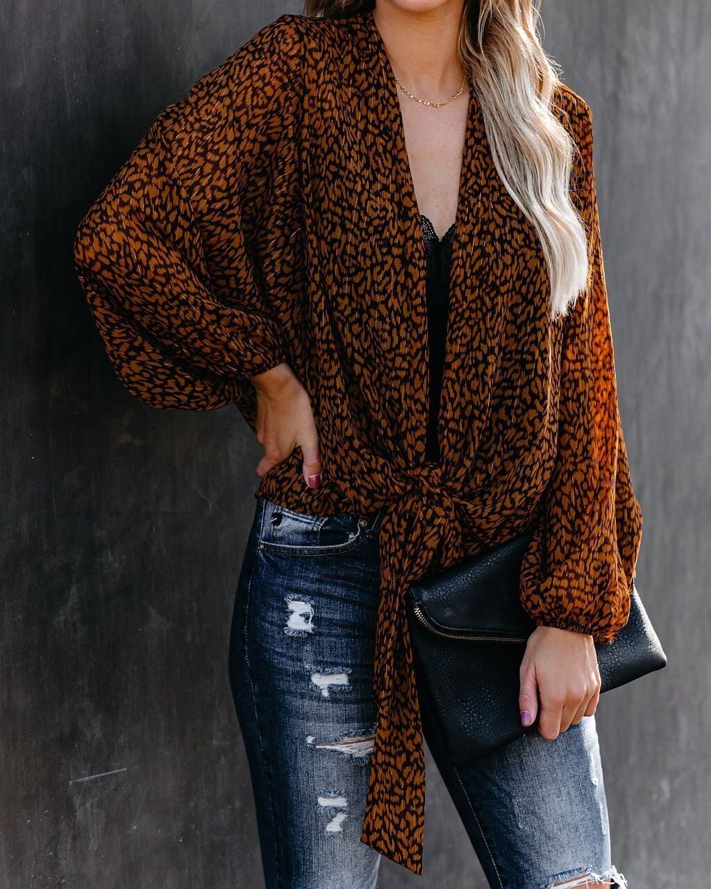 BROWN-PRINTED BLOUSE
