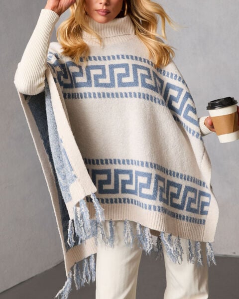 ECRU-BLUE PONCHO