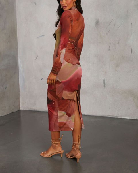 BROWN-PRINTED DRESS
