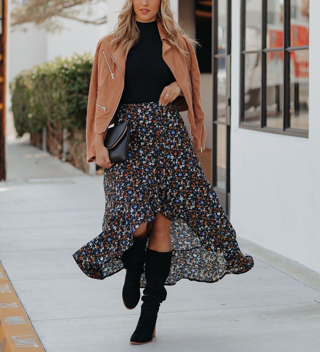 BLACK-PRINTED SKIRT