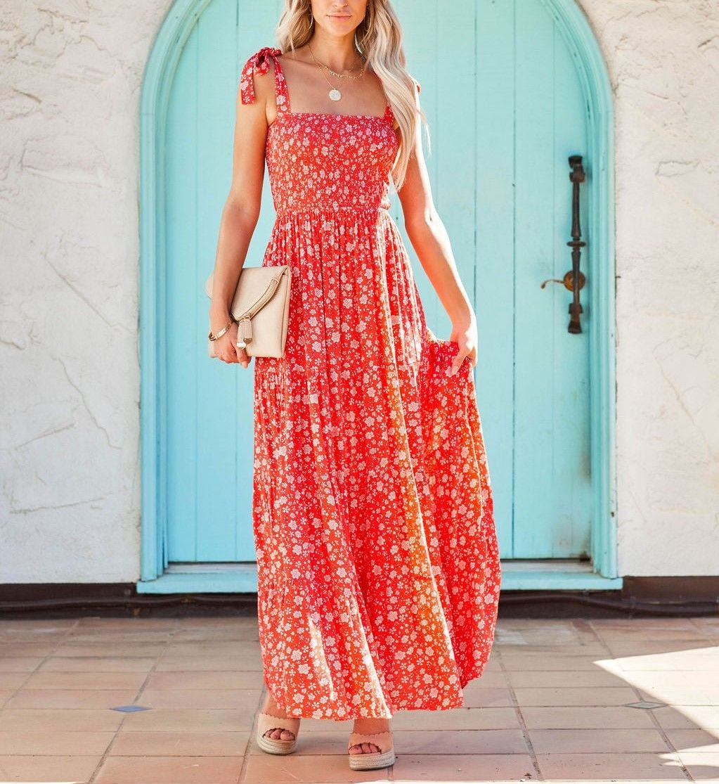 RED-FLORAL  DRESS
