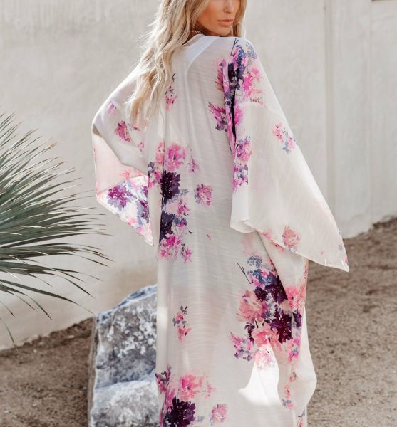 ECRU-PINK-FLORAL  KIMONO