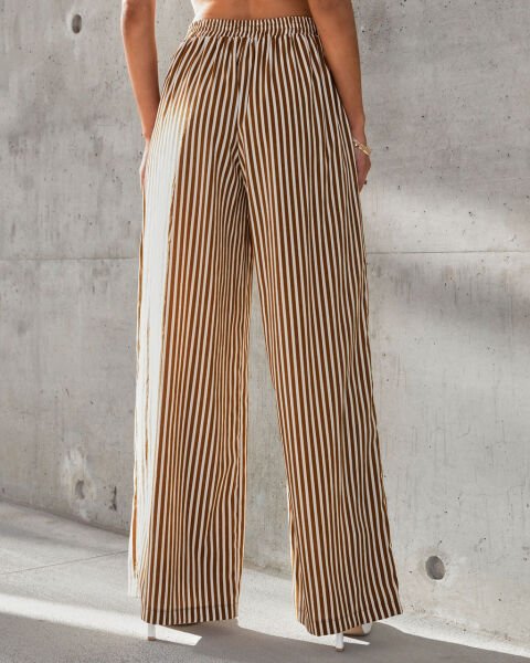 BROWN-ECRU-STRIPED PANTS XL - BROWN-ECRU-STRIPED
