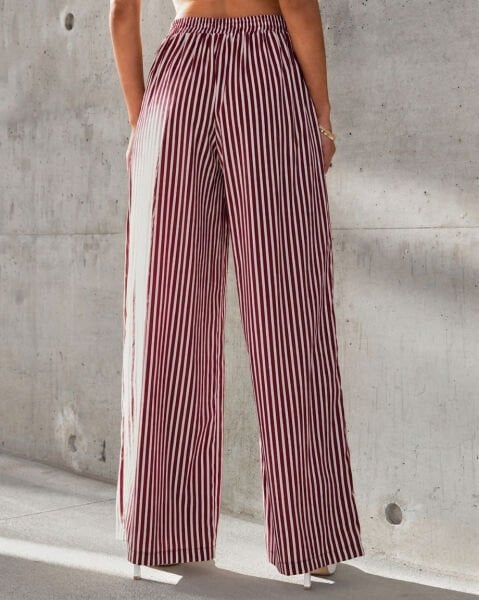 BURGUNDY-ECRU-STRIPED PANTS S - BURGUNDY-ECRU-STRIPED