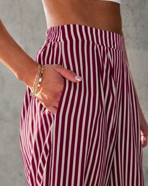 BURGUNDY-ECRU-STRIPED PANTS L - BURGUNDY-ECRU-STRIPED