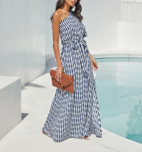 BLUE-ECRU-STRIPED  DRESS