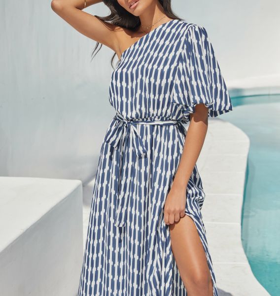 BLUE-ECRU-STRIPED  DRESS