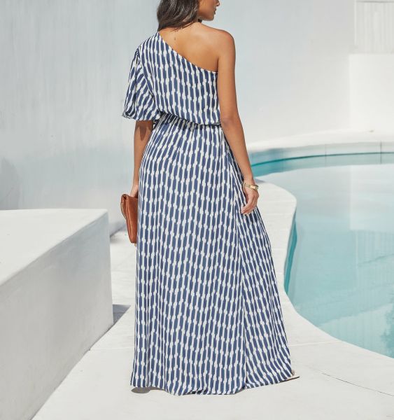 BLUE-ECRU-STRIPED  DRESS