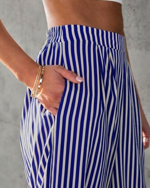 NAVY-ECRU-STRIPED PANTS L - NAVY-ECRU-STRIPED