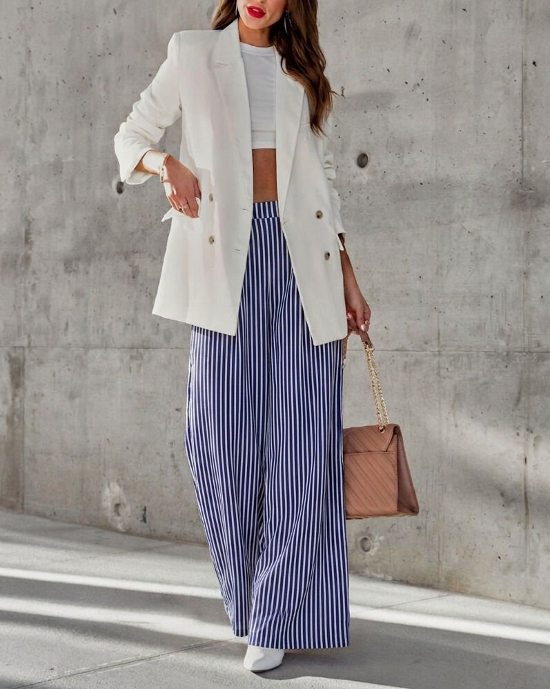 NAVY-ECRU-STRIPED PANTS XL - NAVY-ECRU-STRIPED