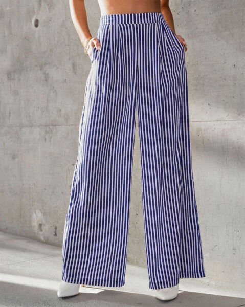 NAVY-ECRU-STRIPED PANTS XL - NAVY-ECRU-STRIPED