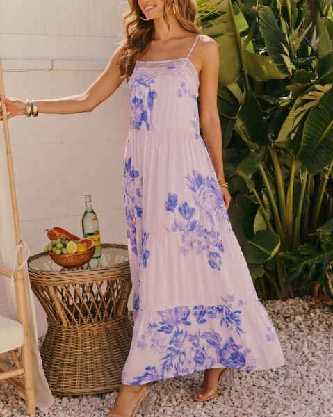 POWDER-LILAC-FLORAL DRESS M - POWDER-LILAC-FLORAL